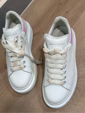 Alexander McQUEEN White Leather Platform Sneaker with Pink Accent size 37